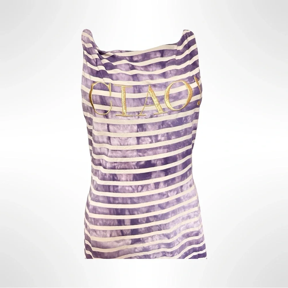Y2K Moschino Cheap Chic Ciao Purple White Striped Cotton Jersey Sleeveless Dress - Picture 7 of 9